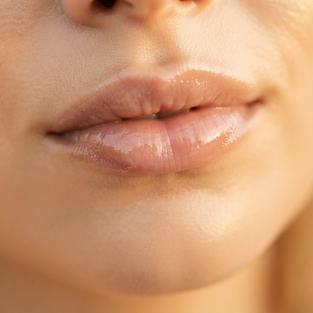 Lábios hidratados com brilho natural após tratamento de lip spa